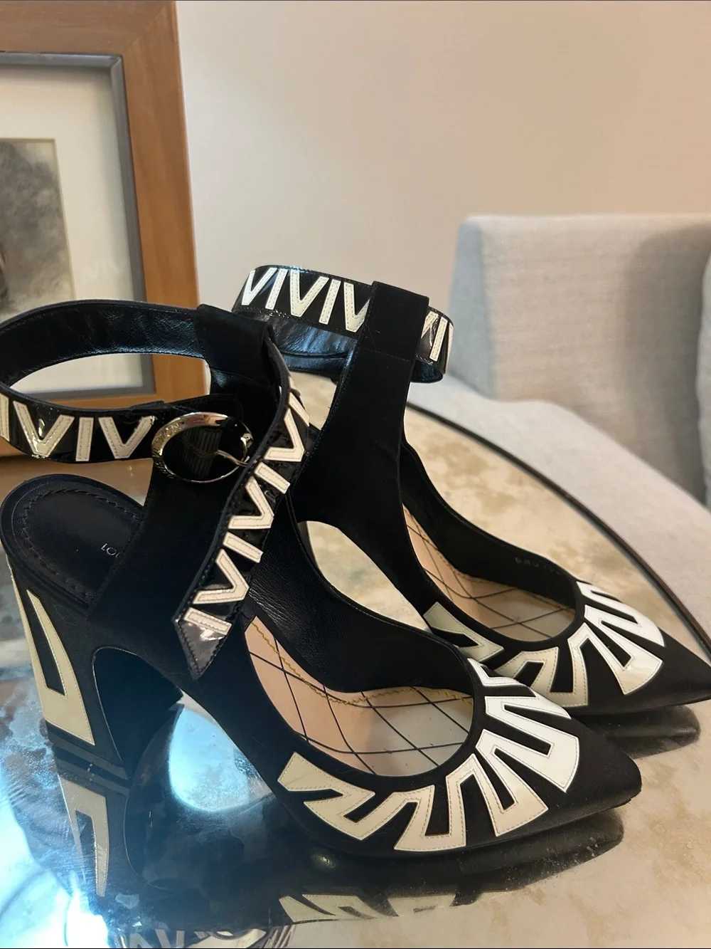 Louis Vuitton Geometric Pointed-Toe Slingback Heels 38.5